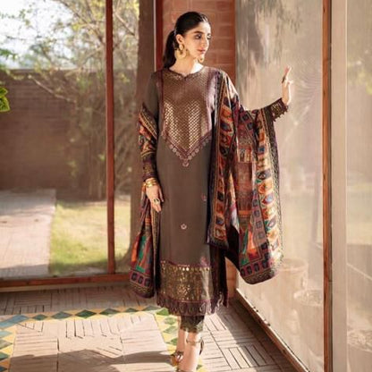 Asim jofa  Hit code Available on  Linen with Pashmina wool  shawl 3 Pcs Suit