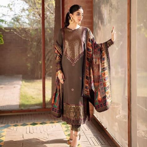 Asim jofa  Hit code Available on  Linen with Pashmina wool  shawl 3 Pcs Suit